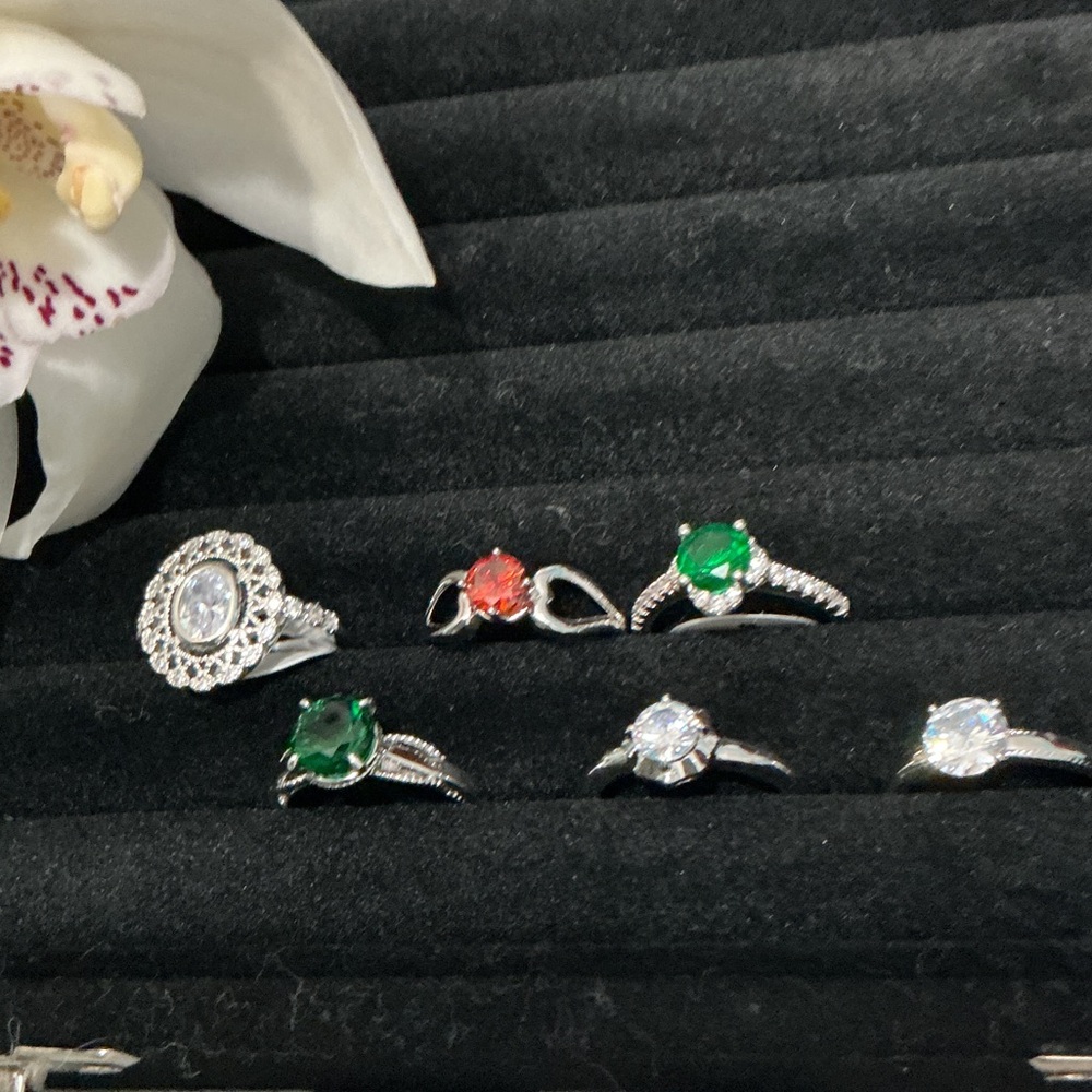Lot#2 of 6 Fashion Rings Size 8 Silver and Various Stones